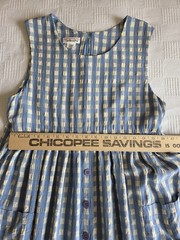 Talbots VTG Blue Beige Checked Sleeveless Rayon Acetate Long Dress Belted Siz 8