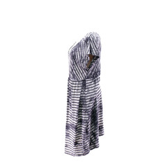 Style & Co Gray Black Striped Midi V Neck Dress Short Sleeve Rayon Spandex