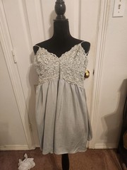 Express Women’s M Gray Lace V-Neck Fit & Flare Knee Smocked Spaghetti Dress