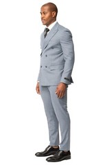 Slim Fit Double Breasted Slate Blue Grey Mens Suit 2 Button Peak Lapel AZAR MAN