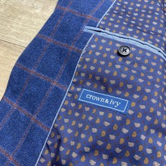 Crown & Ivy Sport Coat Mens 52R Blue Windowpane Check Blazer Professional