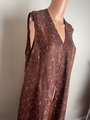 Vintage RICK Korean 3 Piece Outfit Brown Satin Floral Duster Pants Set Long Vest