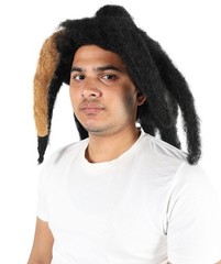Unisex Shoulder-Length Black & Brown Dreadlock Wig, Flame-retardant Synthetic