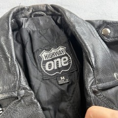 Highway One 100% Leather Motorcycle Jacket Mens M Black Belted Lace Up Moto YKK