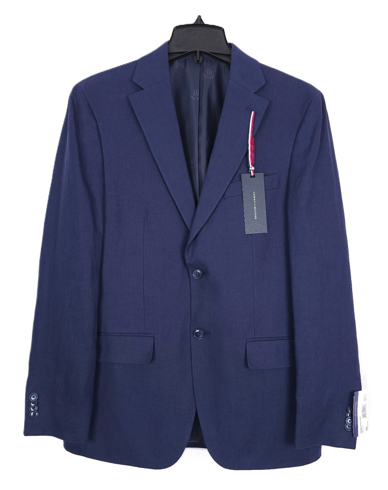 Tommy Hilfiger Mens Modern Fit Linen Sport Coat Blazer 38S Navy Blue Solid NWT