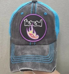 Tool Hat Distressed Black & Neon Blue Mesh Adjustable Hat