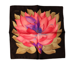 NWT Eton Satin Black Pink Purple Floral Print Silk Pocket Square Italy 13″