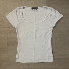 Vintage Women’s White Solid Knit Square Neck Stretch T-Shirt Pullover S