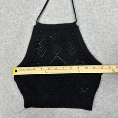 Hunter & Brown Halter Crop Top S Black Crochet Knit Backless Adjustable Tie-Back