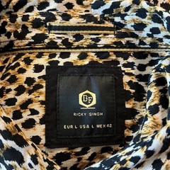 Denim & Flower Ricky Singh size Large leopard print mens long sleeve button down