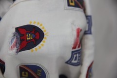 Vintage CHAPS Ralph Lauren Polo Shirt Men M/L All Over Crest Flag 90s Y2K Preppy