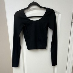 Wild Fable Black Knit Scoop Neck Long Sleeve Cropped Stretch Top Women S