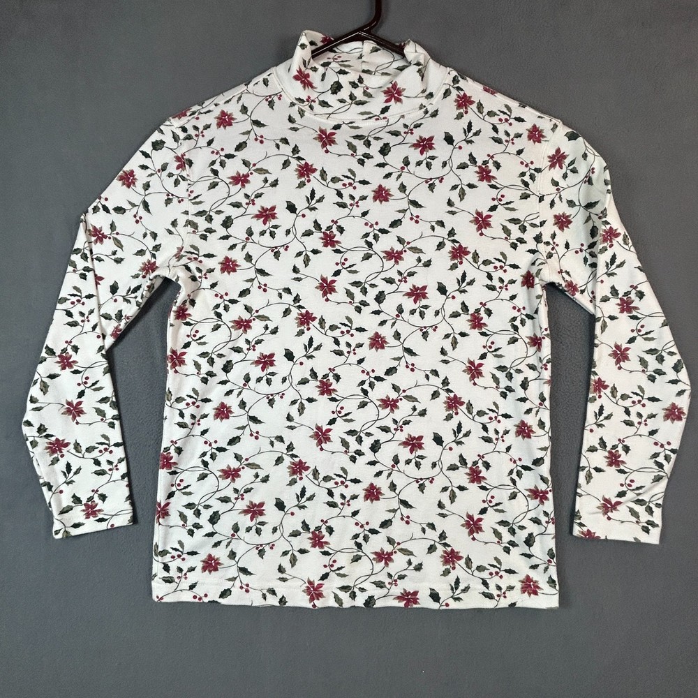 Vintage Blair Shirt S Christmas Holiday Print Mock Neck Grandmacore Floral Print