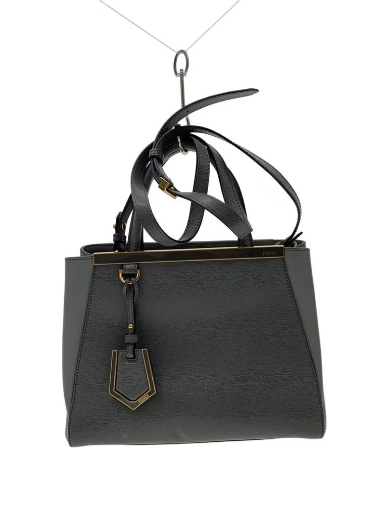 FENDI PETITE 2JOURS Petite Twojours 2WAY Handbag Leather GRY Solid Stains