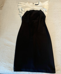 Tommy Hilfiger Black White Colorblock Sheath Dress Round Neck Ruffle Size 2