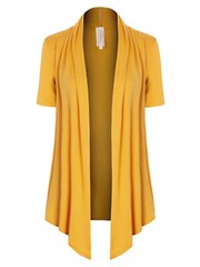 MixMatchy Solid Jersey Knit Short Sleeve Open Front Draped Cardigan
