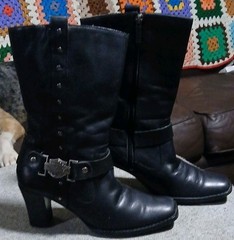 Harley-Davidson Women’s Black Leather Mid-Calf Biker Boots Zip Buckle D85507