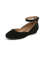 DREAM PAIRS Women Low Wedge Heel Ankle Strap Close Toe Ballet Flat Shoes