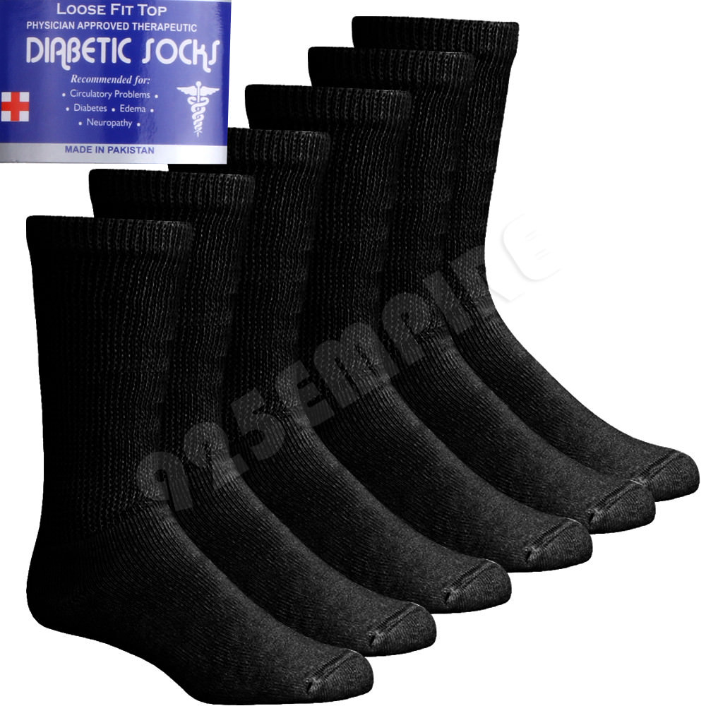 Lot Men’s Black Circulatory Diabetic Crew Socks 9-11,10-13,13-15