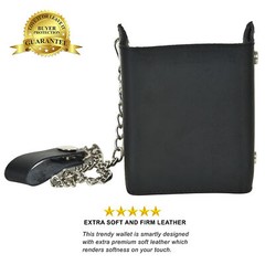 Leatherboss Genuine Leather Men EAGLE Trifold Wallet Chain Biker Trucker, Black