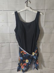 Plus Size 3X Black/Multicolor Floral One Piece Swimdress Wide Strap