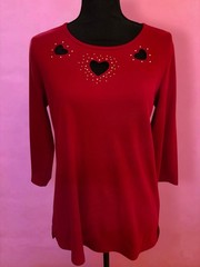 Vintage Y2K Quacker Factory Red Bedazzled Rhinestone Heart Cut Out Top – Small