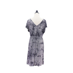 Style & Co Gray Black Striped Midi V Neck Dress Short Sleeve Rayon Spandex