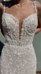 Atelier House Ivory Lace Fit and Flare Wedding Dress Plunging Neckline Train