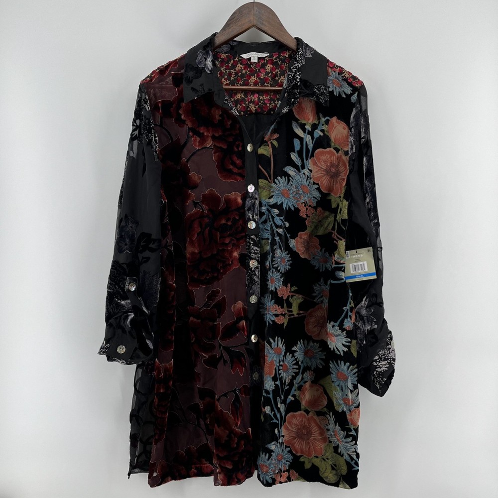 John Mark Top Women Extra Large Sheer Velvet Satin “Enchanted Evening” NWT $129