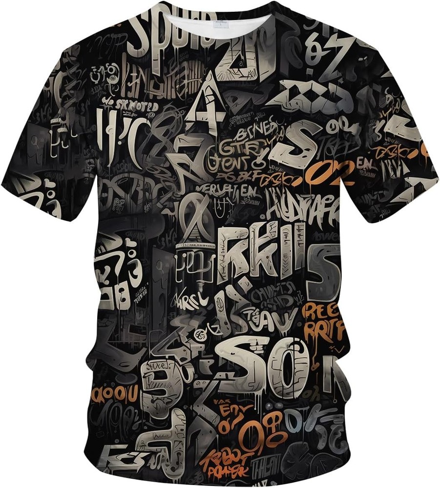 Men’s Artist Street Letter Graffiti Markers T-Shirt Shirts 3D Printing Graffiti