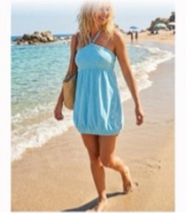 Y2K Baby phat Phat Blue Halter Swim Coverup Dress with Cat Logo Size L