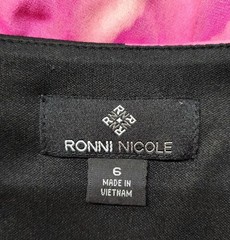 RONNI NICOLE Sz 6 Black Pink Floral Jersey Ruched Waist Sheath Dress Lined EUC