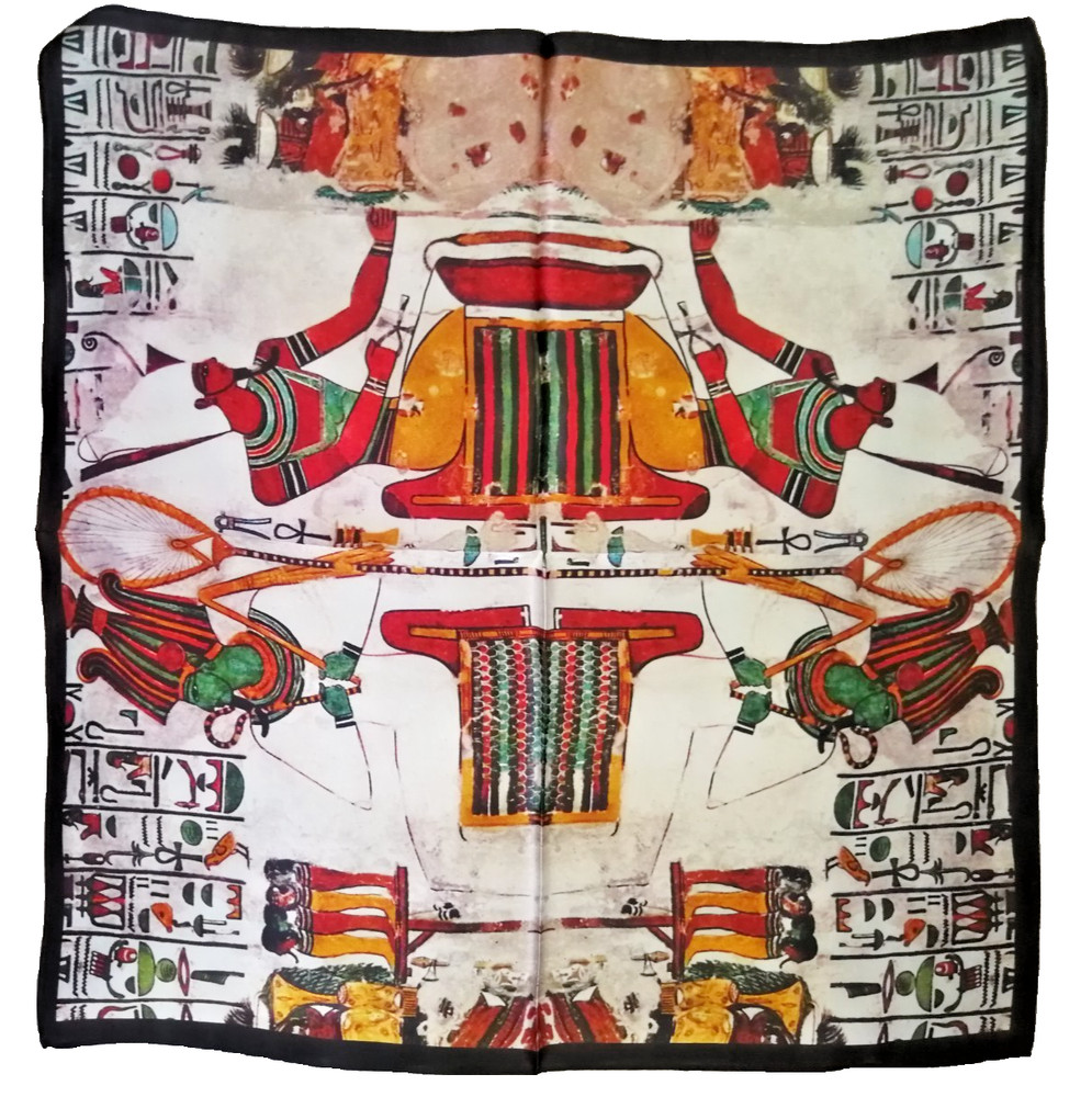 21″x21″Egypt Pattern Print Pure Mulberry Satin Silk 12momme Scarf 53x53cm4-91
