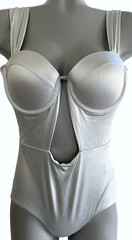 ARABELLA LONDON SILVER SHIMMER THE BUSTIER BODYSUIT ONE PIECE SWIMSUIT SZ S 4 6