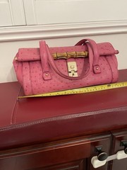Gucci Ostrich Bullet Bamboo Gold Hardware Turn Lock Closure with Tag