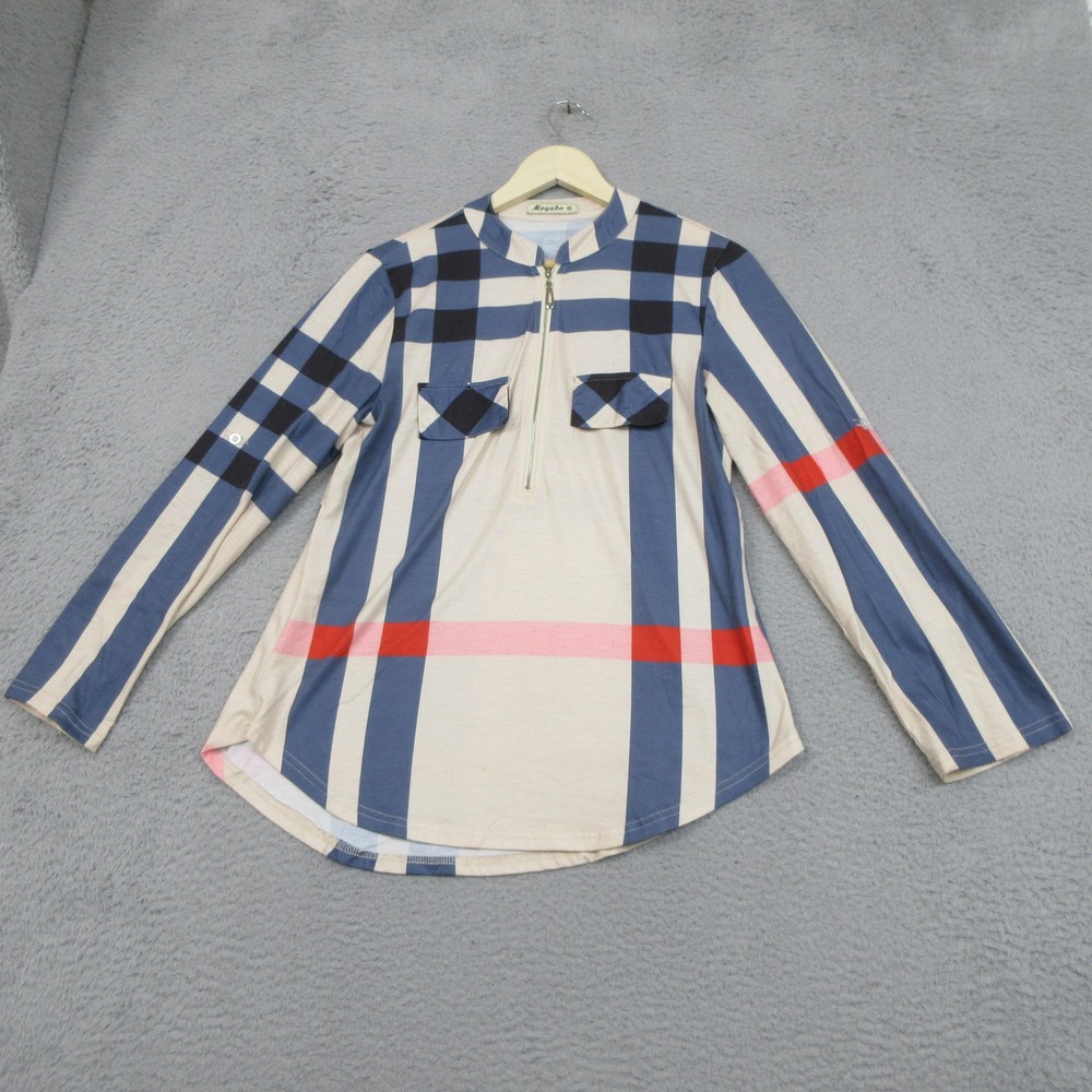 Moyabo Shirt Womens Medium Multicolor Plaid 1/2 Zip Tunic Top Long Sleeve