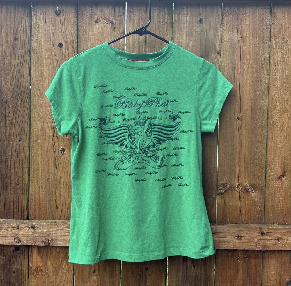 Vintage 2000s Baby Phat Green and Black Graphic Baby Tee