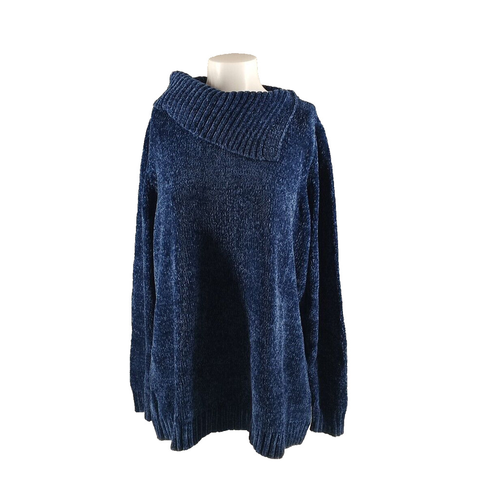 NWT $49 Karen Scott Chunky Textured Sweater PLUS SIZE 0X Cowl Neck Blue
