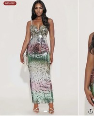 Women’s Multicolor Striped Sequin Sweetheart Neck Sleeveless Midi Bodycon M