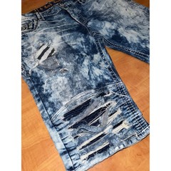 Rock Revival Montell Short Mens 40 Blue Acid Wash Distressed Moto Denim Shorts