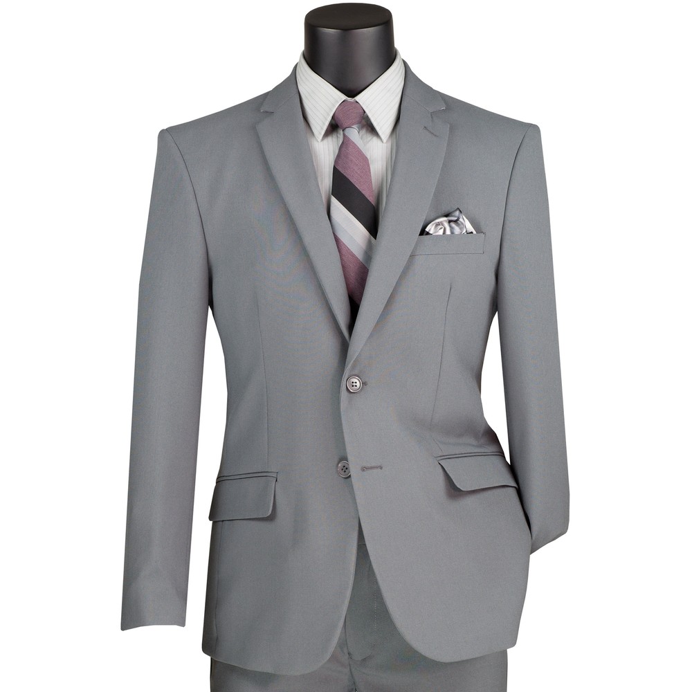 LUCCI Men’s Medium Gray 2-Button Slim-Fit Poplin Polyester Suit NEW