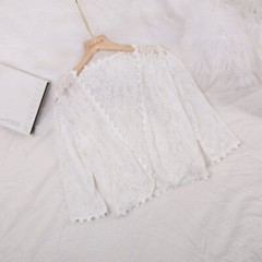 Lady Lace Floral Cropped Top Half Sleeve Cardigan Thin Bride Cape Wedding Shawl