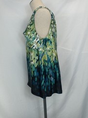 Axcess Top Blouse Womens Large Green Blue Abstract Sleeveless V-Neck Twisted Bus