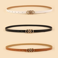 Women’s Thin Three Ring Belt – Simple Fashion Decorative PU Waist Belt