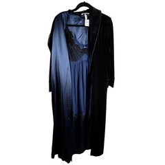 Soma Black Velvet, Midnight-blue Lined Full-Length Robe & Nightgown Set NWT/NWOT