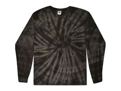 Black Long Sleeve Tie Dye T-Shirt Adult & Kids 100% Pre-Shrunk Cotton Colortone