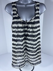 Aqua Womens Small Striped Racerback Tank Top Black Ivory Button Front Sheer
