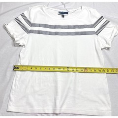 Karen Scott Womens XXL White Navy Blue Striped Short Sleeve Top Grommet Detail