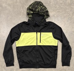 Nike Running Jacket Mens XL Black Neon Yellow Hooded Thumbholes Blue Tag