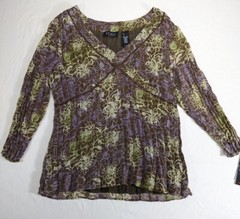 AXCESS Blouse Women’s sz L Brown V-Neck 3/4 Slv Zip Side Closure Crinkle Fab NWT